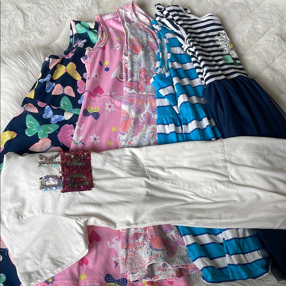 Bundle of 6 Colorful Girls' Cotton Dresses, size 10/12, various brands